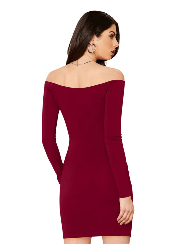 Elegant Off-Shoulder Burgundy Ruched Bodycon Dress - Image 2