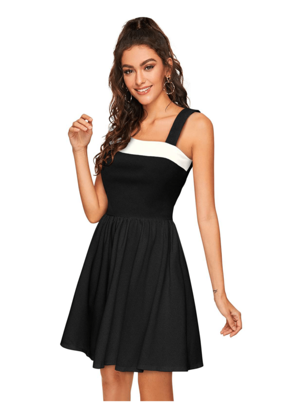 Elegant Black & White Sleeveless Fit and Flare Dress - Image 3