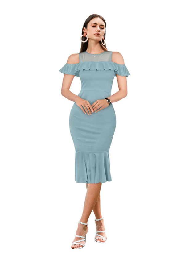 Elegant Cold Shoulder Ruffle Dress - Image 3