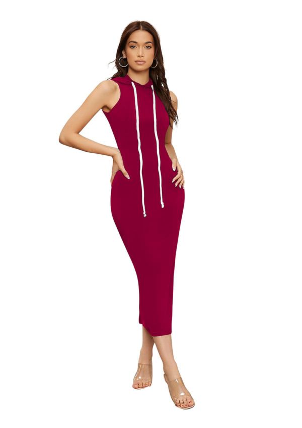 Women’s Sleeveless Hoodie Bodycon Midi Dress - Image 3