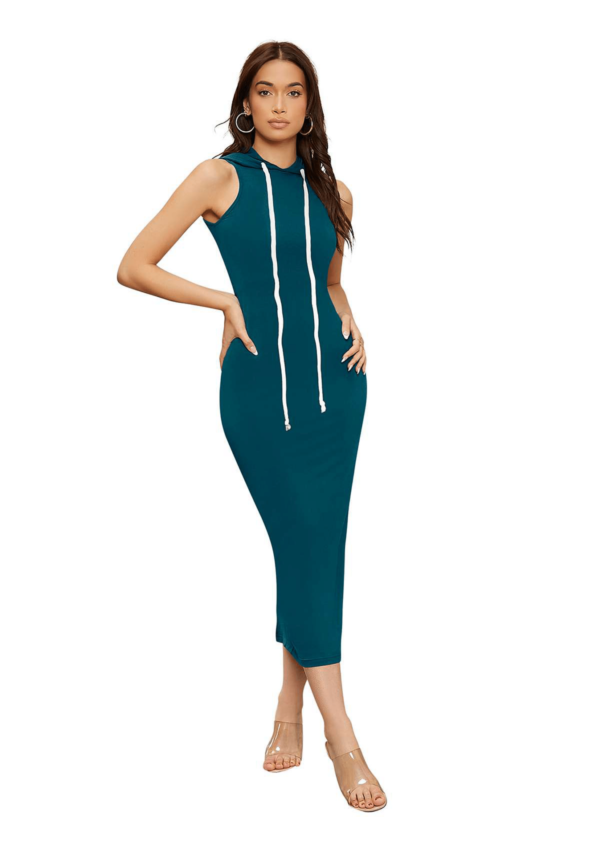 Women’s Sleeveless Hoodie Bodycon Midi Dress - Image 5